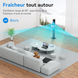YASHE 43'' Colonne Ventilateur, Ventilateur Colonne Silencieux 28dB, Ventilateur Climatiseur Oscillant à 85° avec, Ventilateur T