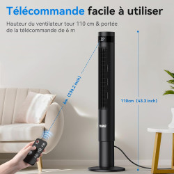 YASHE 43'' Colonne Ventilateur, Ventilateur Colonne Silencieux 28dB, Ventilateur Climatiseur Oscillant à 85° avec, Ventilateur T