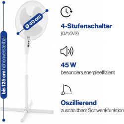 Clatronic Ventilateur sur pied | silencieux | diamètre 40 cm | oscillant/rotatif | hauteur + angle d'inclinaison réglables | gri