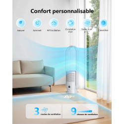 Ventilateur Tour Sans Pales, ULTTY Ventilateur avec Purificateur D'air Silencieux Avec H13 HEPA Filtre Télécommande, Hauteur 80 
