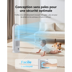 Ventilateur Tour Sans Pales, ULTTY Ventilateur avec Purificateur D'air Silencieux Avec H13 HEPA Filtre Télécommande, Hauteur 80 