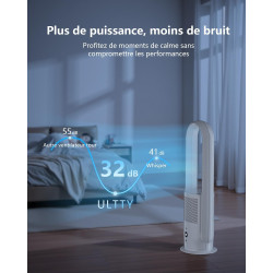 Ventilateur Tour Sans Pales, ULTTY Ventilateur avec Purificateur D'air Silencieux Avec H13 HEPA Filtre Télécommande, Hauteur 80 