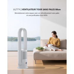 Ventilateur Tour Sans Pales, ULTTY Ventilateur avec Purificateur D'air Silencieux Avec H13 HEPA Filtre Télécommande, Hauteur 80 