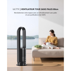 Ventilateur Tour Sans Pales, ULTTY Ventilateur avec Purificateur D'air Silencieux Avec H13 HEPA Filtre Télécommande, Hauteur 80 