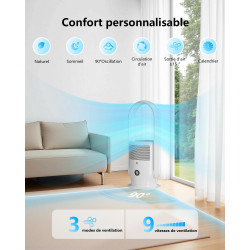 Ventilateur Tour Sans Pales, ULTTY Ventilateur avec Purificateur D'air Silencieux Avec H13 HEPA Filtre Télécommande, Hauteur 60 