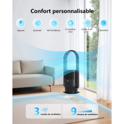 Ventilateur Tour Sans Pales, ULTTY Ventilateur avec Purificateur D'air Silencieux Avec H13 HEPA Filtre Télécommande, Hauteur 60 