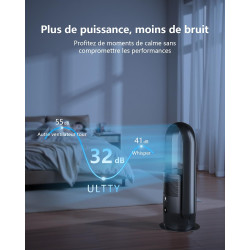 Ventilateur Tour Sans Pales, ULTTY Ventilateur avec Purificateur D'air Silencieux Avec H13 HEPA Filtre Télécommande, Hauteur 60 