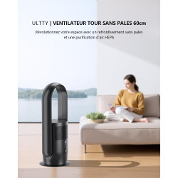 Ventilateur Tour Sans Pales, ULTTY Ventilateur avec Purificateur D'air Silencieux Avec H13 HEPA Filtre Télécommande, Hauteur 60 