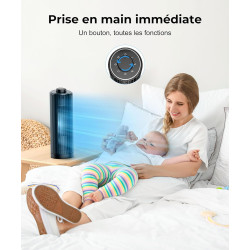 PNTCK Petit ventilateur tour de 33 cm - Silencieux - Avec 3 vitesses - Oscillant à 70° - Vitesse 7 m/s - Très silencieux - Pour 