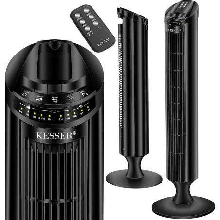 KESSER® Ventilateur de Tour Avec Télécommande | Angle d'Oscillation 90° | 3 Niveaux | 90 cm | Fonction Minuterie et Turbo | Colo