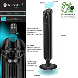KESSER® Ventilateur de Tour Avec Télécommande | Angle d'Oscillation 90° | 3 Niveaux | 90 cm | Fonction Minuterie et Turbo | Colo
