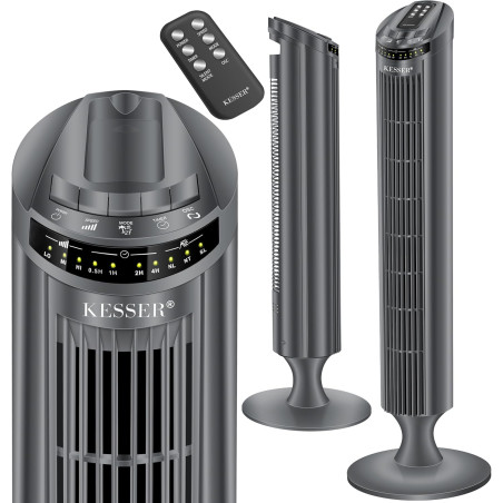 KESSER® Ventilateur tour avec télécommande - Angle d'oscillation à 90° - 3 niveaux - 90 cm - Fonction minuterie - Fonction turbo