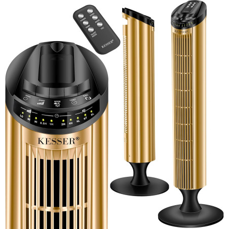 KESSER® Ventilateur de Tour Avec Télécommande | Angle d'Oscillation de 90° | 3 Niveaux | 90 cm | Fonction Minuterie et Turbo | C