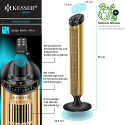KESSER® Ventilateur de Tour Avec Télécommande | Angle d'Oscillation de 90° | 3 Niveaux | 90 cm | Fonction Minuterie et Turbo | C