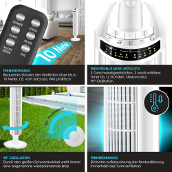KESSER Ventilateur tour avec télécommande - ventilateur à colonne avec écran LED - ventilateur sur pied - climatiseur