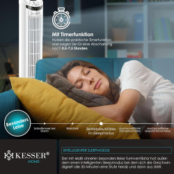 KESSER Ventilateur tour avec télécommande - ventilateur à colonne avec écran LED - ventilateur sur pied - climatiseur