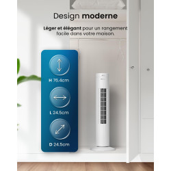 Pro Breeze Ventilateur Colonne Oscillante, Tour de 79 cm, Oscillation 70°, 60 Watts, 3 Vitesses - Télécommande et Minuterie, Pro