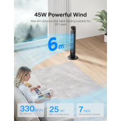 PELONIS Ventilateur Tour avec Télécommande - 5 Vitesses & 4 Modes (AI/Nuit/Nature) Minuterie 9H, Écran LED avec Mémoire - Économ
