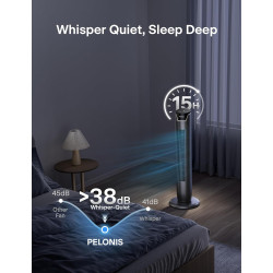 PELONIS Ventilateur Tour avec Télécommande - 5 Vitesses & 4 Modes (AI/Nuit/Nature) Minuterie 9H, Écran LED avec Mémoire - Économ