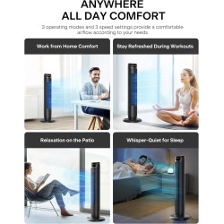 PELONIS Ventilateur Tour avec Télécommande - 5 Vitesses & 4 Modes (AI/Nuit/Nature) Minuterie 9H, Écran LED avec Mémoire - Économ