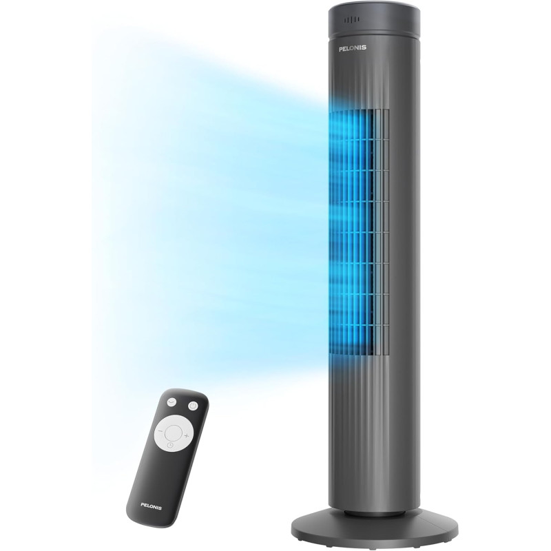 Pelonis Ventilateur Tour Très Silencieux, Télécommande, 3 Vitesses, Minuterie 7H et 3 Modes, pour Chambre