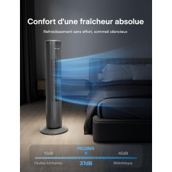 Pelonis Ventilateur Tour Très Silencieux, Télécommande, 3 Vitesses, Minuterie 7H et 3 Modes, pour Chambre