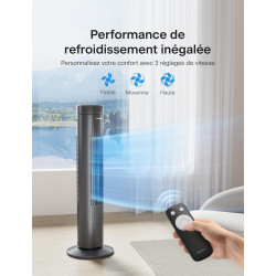 Pelonis Ventilateur Tour Très Silencieux, Télécommande, 3 Vitesses, Minuterie 7H et 3 Modes, pour Chambre