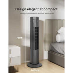 Pelonis Ventilateur Tour Très Silencieux, Télécommande, 3 Vitesses, Minuterie 7H et 3 Modes, pour Chambre