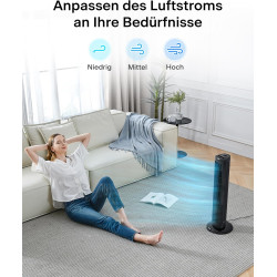 PELONIS 76 cm Ventilateur Tour Oscillant, 3 Vitesses, Minuterie 8H, Silencieux & Gain de Place pour Maison, Bureau (Noir)