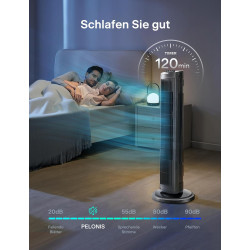 PELONIS 76 cm Ventilateur Tour Oscillant, 3 Vitesses, Minuterie 8H, Silencieux & Gain de Place pour Maison, Bureau (Noir)