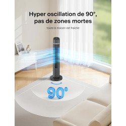 Pelonis Ventilateur Tour Silencieux, 40 Pouces 102CM avec Télécommande, 7m/s Oscillation 90°, Minuterie 15H et 3 Vitesses