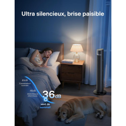 Pelonis Ventilateur Tour Silencieux, 40 Pouces 102CM avec Télécommande, 7m/s Oscillation 90°, Minuterie 15H et 3 Vitesses