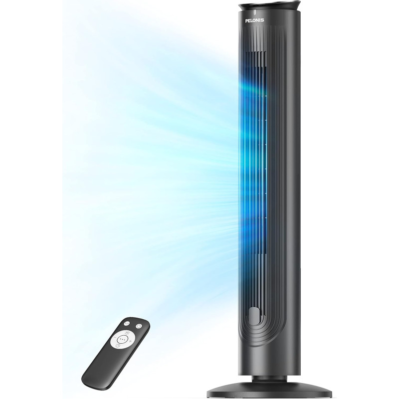 Pelonis Ventilateur Tour Silencieux, 4.2m/s avec Télécommande, Minuterie 9H, 4 Modes 5 Vitesses, Mode SMART, Écran LED pour Cham
