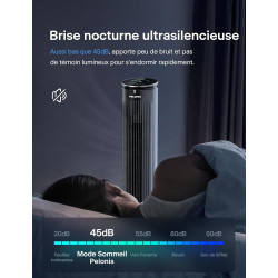 Pelonis Ventilateur Tour Silencieux, 4.2m/s avec Télécommande, Minuterie 9H, 4 Modes 5 Vitesses, Mode SMART, Écran LED pour Cham