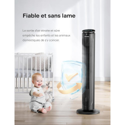 Pelonis Ventilateur Tour Silencieux, 4.2m/s avec Télécommande, Minuterie 9H, 4 Modes 5 Vitesses, Mode SMART, Écran LED pour Cham
