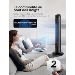Pelonis Ventilateur Tour Silencieux, 4.2m/s avec Télécommande, Minuterie 9H, 4 Modes 5 Vitesses, Mode SMART, Écran LED pour Cham