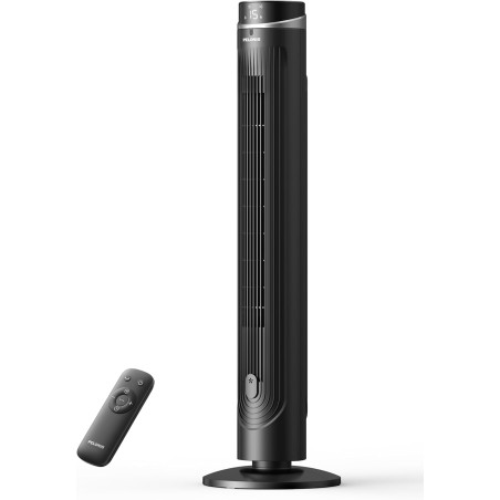 Pelonis Ventilateur sur Pied avec Moteur DC, 12 Vitesses, Oscillation 90°, Mode Température AI, Minuterie 24H, Tactile & Télécom