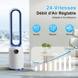 Ventilateur Colonne Silencieux, 90° Oscillation&24 Vitesses pour Ventilateur Sans Pale, Ventilateur Tour avec 12H Minuteries, Ve