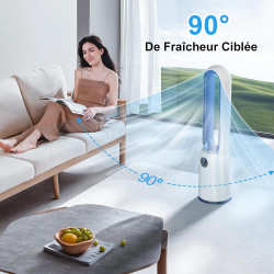 Ventilateur Colonne Silencieux, 90° Oscillation&24 Vitesses pour Ventilateur Sans Pale, Ventilateur Tour avec 12H Minuteries, Ve