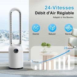 Ventilateur Colonne Silencieux, 90° Oscillation&24 Vitesses pour Ventilateur Sans Pale, Ventilateur Tour avec 12H Minuteries, Ve