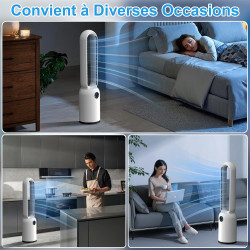 Ventilateur Colonne Silencieux, 90° Oscillation&24 Vitesses pour Ventilateur Sans Pale, Ventilateur Tour avec 12H Minuteries, Ve