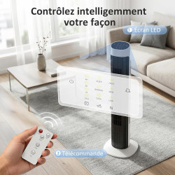 HOMCOM Ventilateur colonne, ventilateur tour pour chambre, 80 cm de haut, oscillant à 70°, écran LED, télécommande, 3 vitesses, 