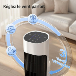 HOMCOM Ventilateur colonne, ventilateur tour pour chambre, 80 cm de haut, oscillant à 70°, écran LED, télécommande, 3 vitesses, 