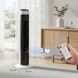 HOMCOM Ventilateur colonne, ventilateur tour pour chambre, 80 cm de haut, oscillant à 70°, écran LED, télécommande, 3 vitesses, 