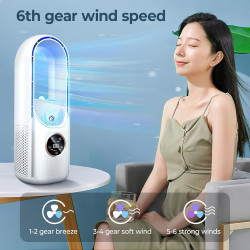 Eznaobo ventilateur tour sans pales,ventilateur colonne ventilateur silencieux, 6 vitesses de réglage,humidification,ventilateur
