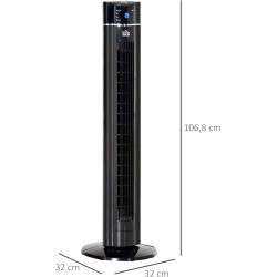 HOMCOM Ventilateur colonne silencieux 60 W, ventilateur tour pour chambre avec 3 modes 3 vitesses, télécommande, oscillant 60°, 