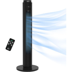 HOMCOM Ventilateur colonne silencieux 45 W, ventilateur tour pour chambre à coucher 4 modes 3 vitesses, télécommande, oscillant 