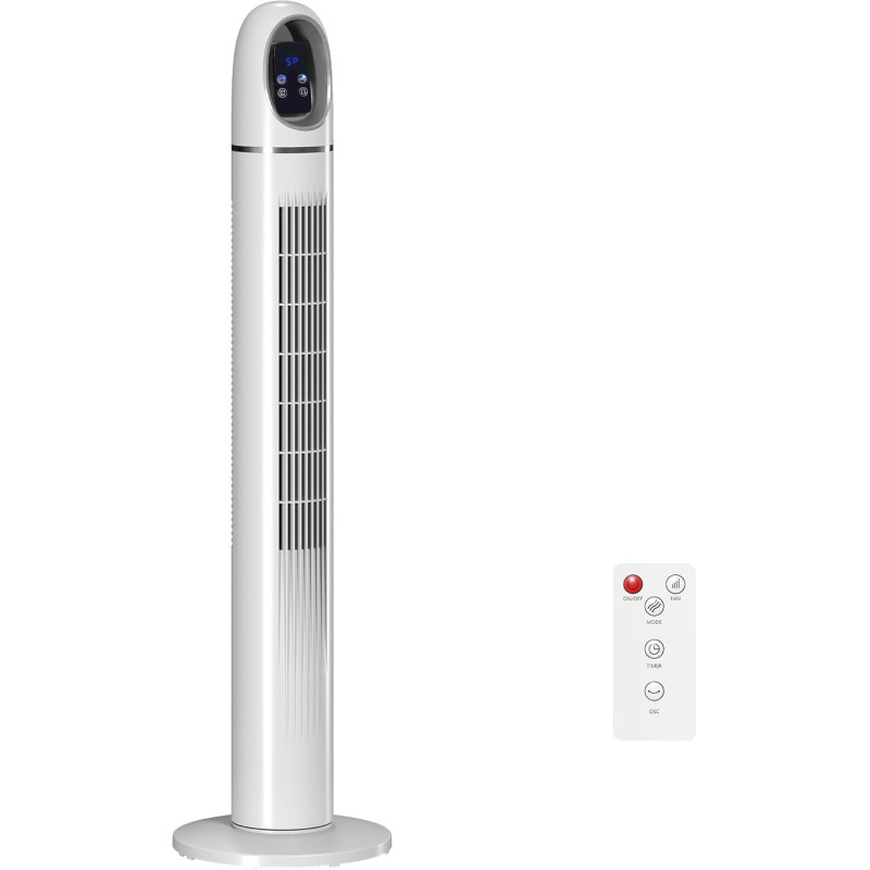 HOMCOM Ventilateur colonne, ventilateur tour pour chambre, 111 cm de haut, oscillant à 70°, 3 modes, 3 vitesses, écran LED, télé