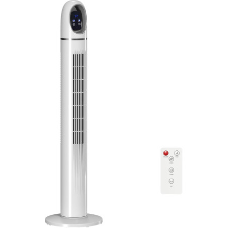 HOMCOM Ventilateur colonne, ventilateur tour pour chambre, 111 cm de haut, oscillant à 70°, 3 modes, 3 vitesses, écran LED, télé