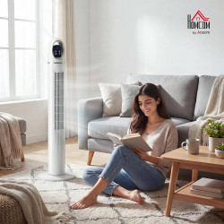 HOMCOM Ventilateur colonne, ventilateur tour pour chambre, 111 cm de haut, oscillant à 70°, 3 modes, 3 vitesses, écran LED, télé